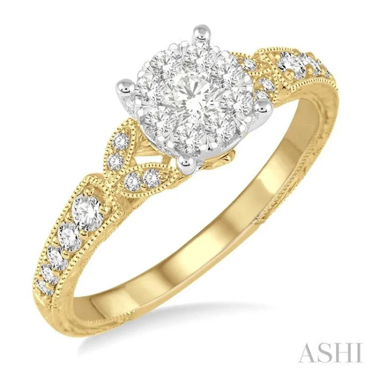 Women’s fancy-cut engagement ring-1/2 ctw Round Cut Diamond Lovebright Engagement Ring in 14K Yellow & White Gold