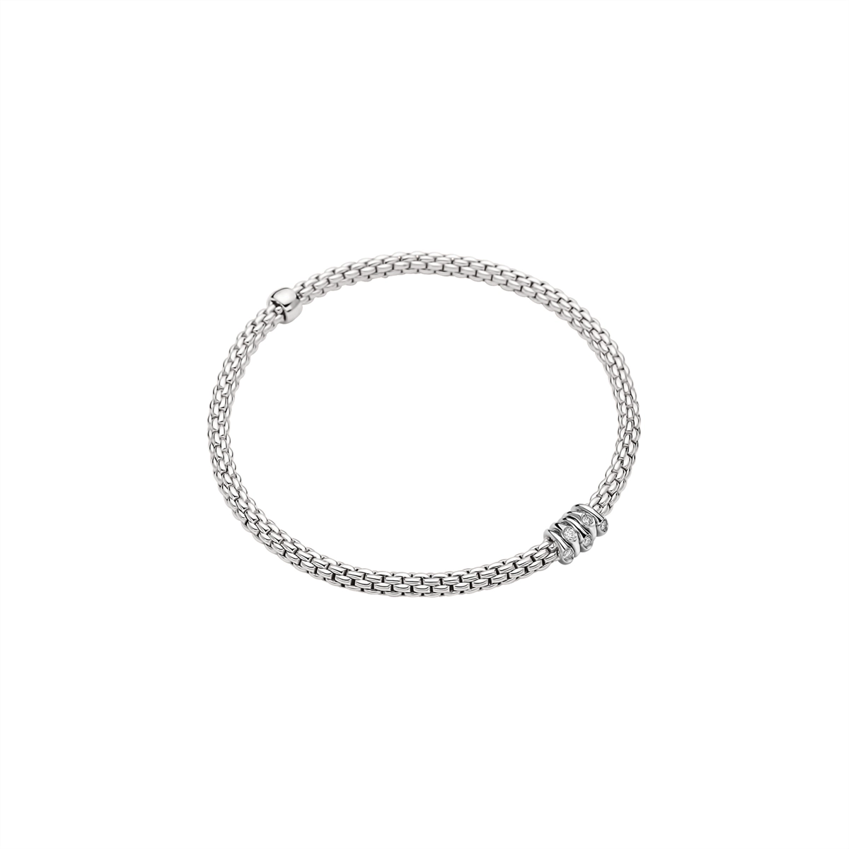 Women’s luxury bracelet-Fope 18K White Gold Prima Collection Bracelet with Diamond Rondel, X-Small Size