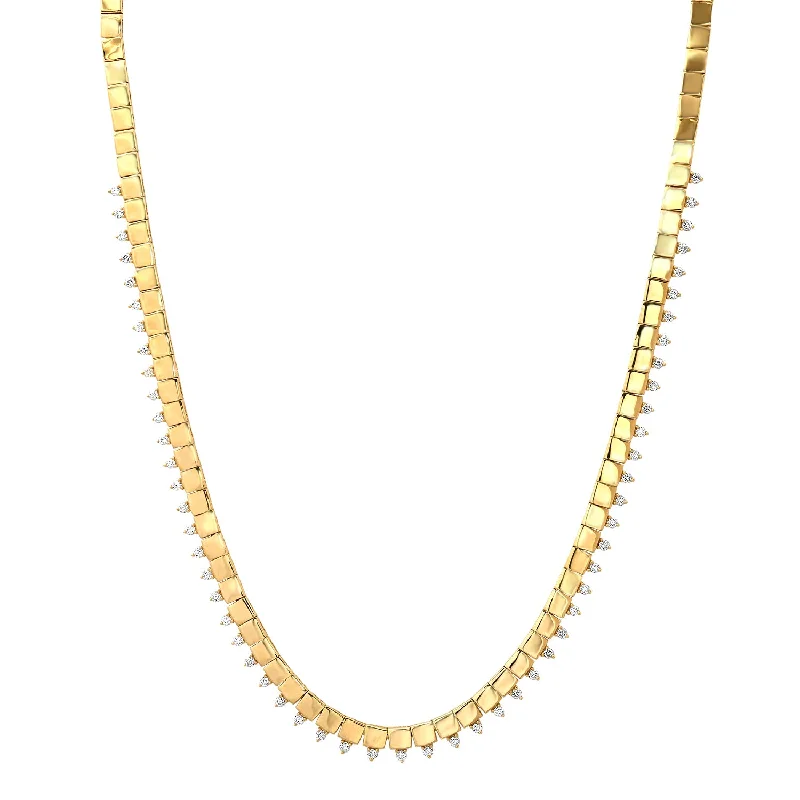 Women’s exclusive necklace design-Square Gold Collar Necklace with Diamond Spikes