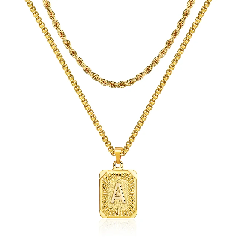 Women’s luxury necklace-Hip-hop Letter Square Stainless Steel Plating 14k Gold Plated Unisex Double Layer Necklaces