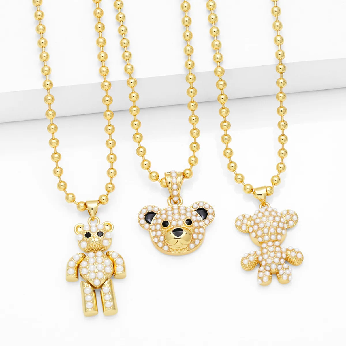 Women’s simple gold necklace-Simple Style Streetwear Little Bear Copper 18k Gold Plated Beads Pendant Necklace In Bulk