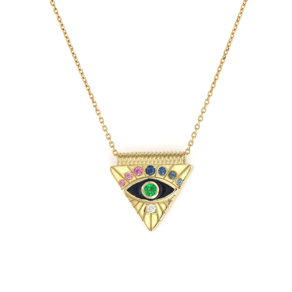 Women’s engagement necklace-Double Sided Evil Eye Pyramid Necklace