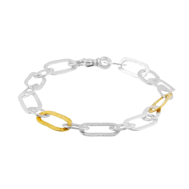 Women’s silver stackable bracelet-Gurhan Mango Sterling Silver & 24K Gold Link Bracelet