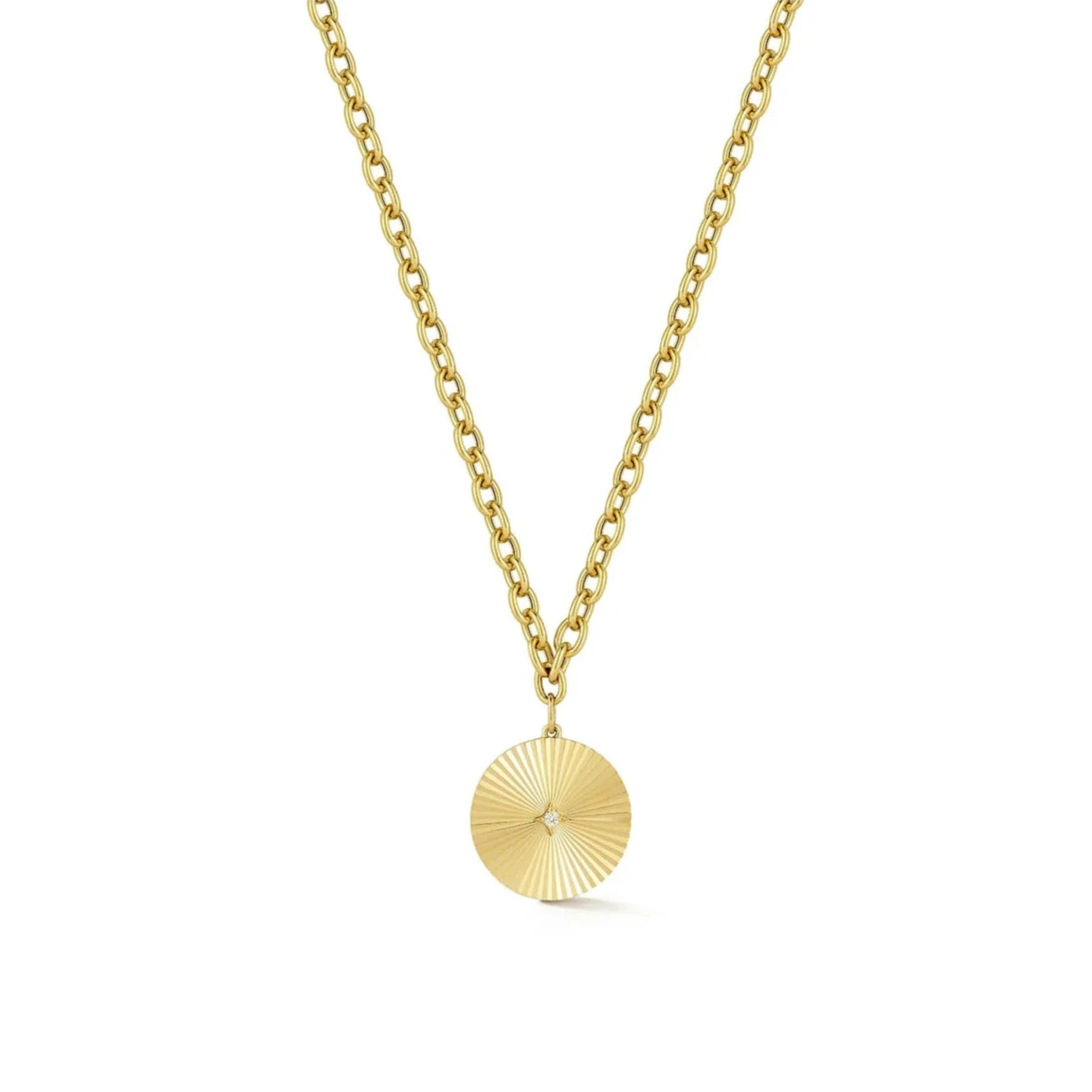 Women’s gold necklace-Jumbo Gold & Diamond Fluted Disc Chain Necklace