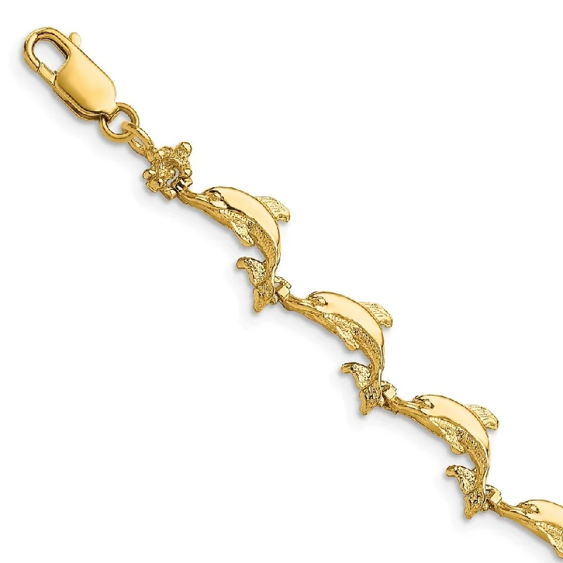 Women’s diamond bangle-14k Yellow Gold 5.31mm Dolphin Bracelet, 7.25"