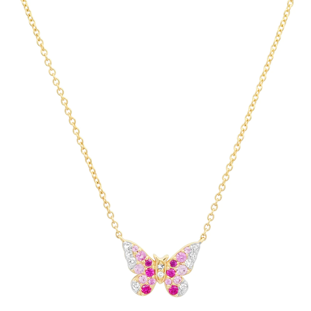 Women’s heart-shaped pendant necklace-Mini Ombre Semi Precious and Diamond Butterfly Necklace