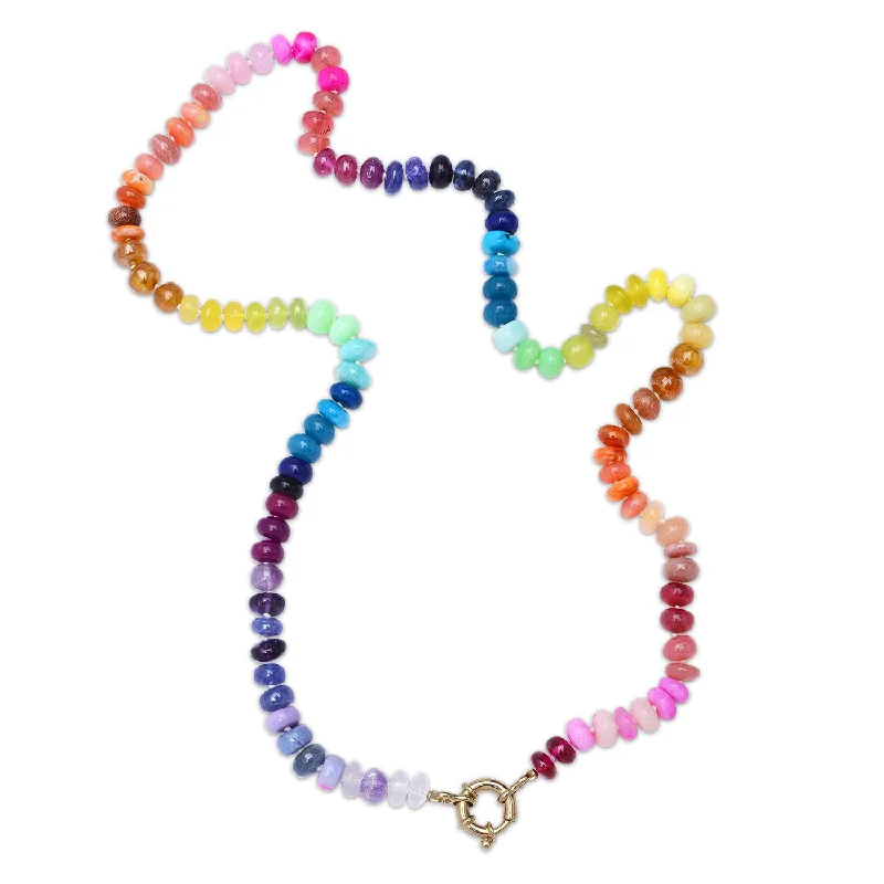 Women’s geometric necklace-Neon Rainbow Semiprecious Beaded Necklace