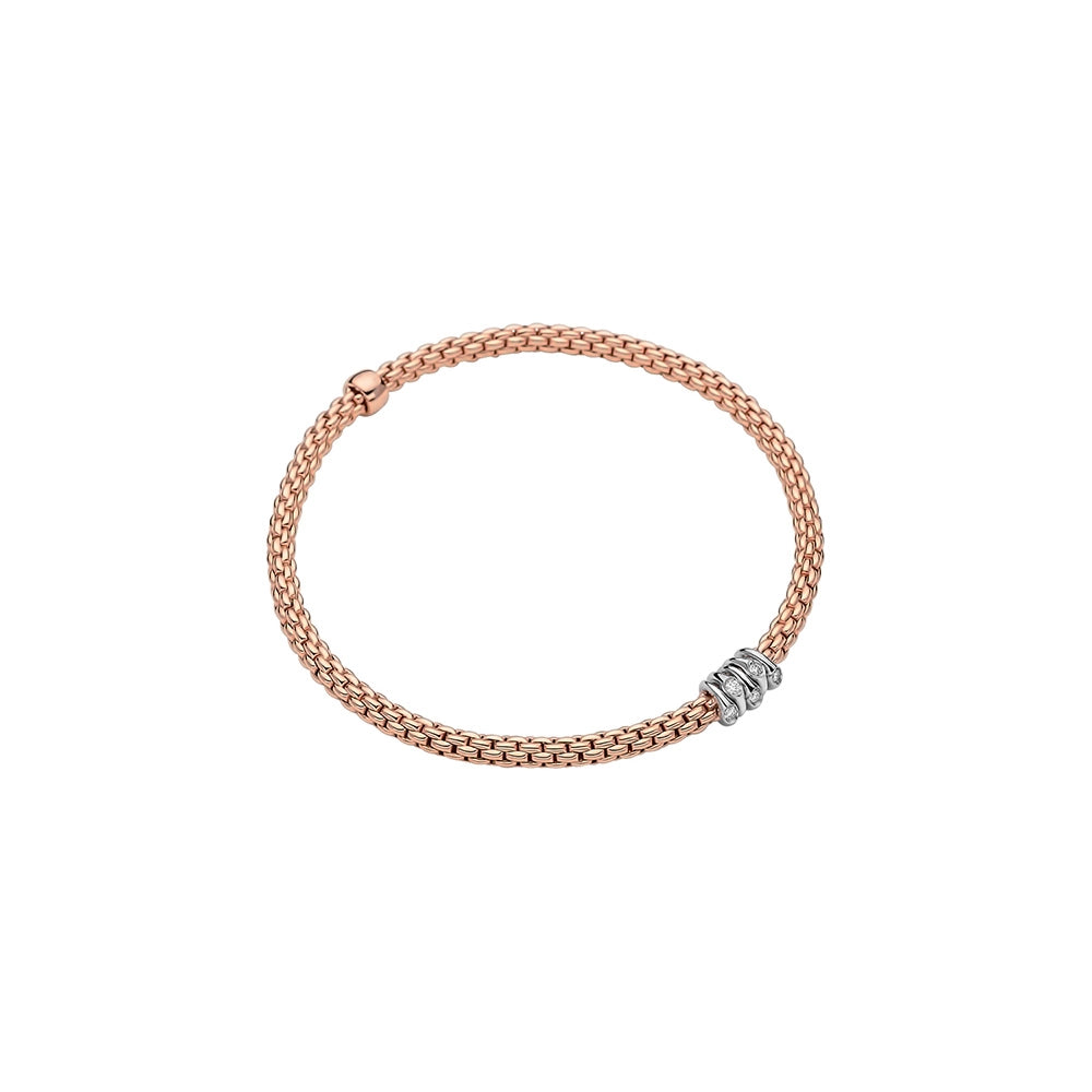 Women’s heart bracelet-Fope 18K Rose Gold Prima Collection Bracelet with White Gold Diamond Section, X-Small Size