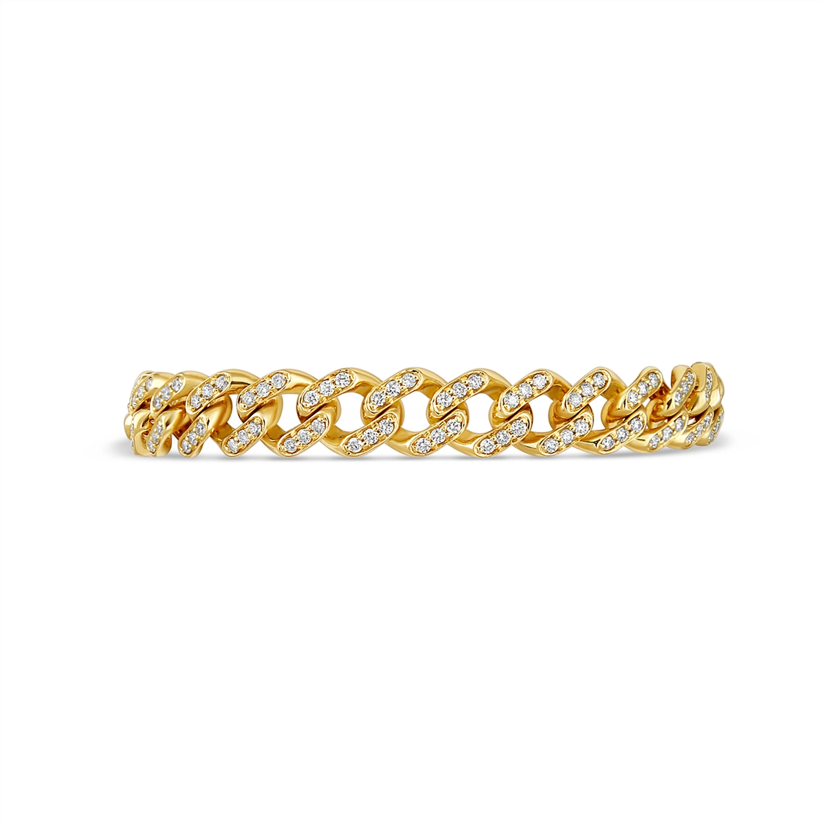 Women’s tennis bracelet-14K Yellow Gold Diamond Curb Link Bracelet with Pave Diamond Clasp