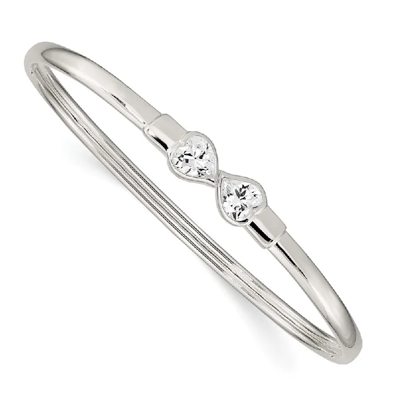 Women’s heart bracelet-Sterling Silver CZ Heart Open/Flexible Bangle Bracelet-WBC-QB995