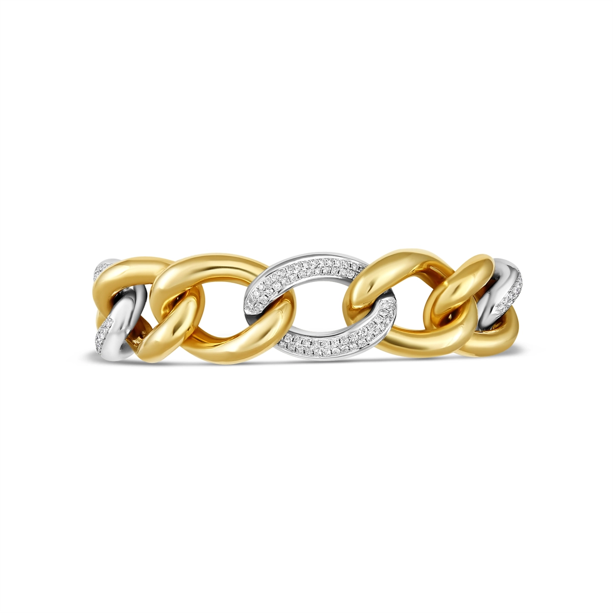 Women’s stackable bracelet-14K Yellow Large Chain Link Bracelet with 14K White Gold Diamond Links