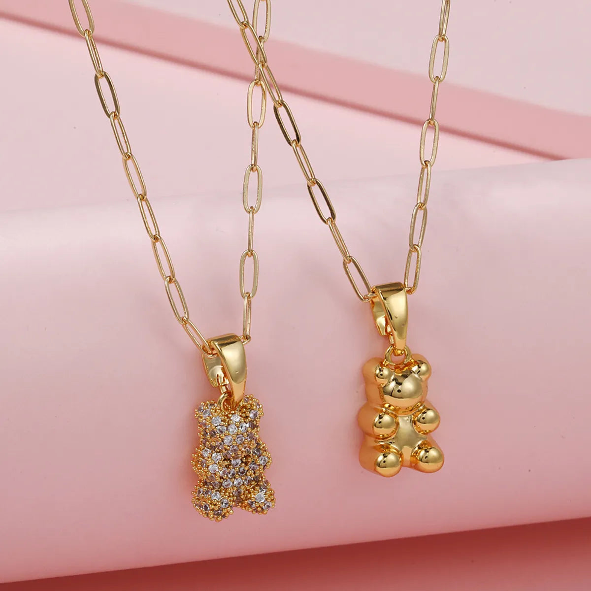 Women’s engraved necklace-Elegant Bear Zircon Alloy Copper Wholesale Pendant Necklace