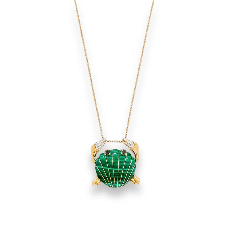 Women’s diamond pendant necklace-Chic Malachite Crab Pendant Necklace