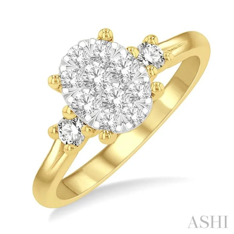 Women’s antique-style engagement ring-5/8 ctw Oval Shape Lovebright Round Cut Diamond Engagement Ring in 14K Yellow and White gold