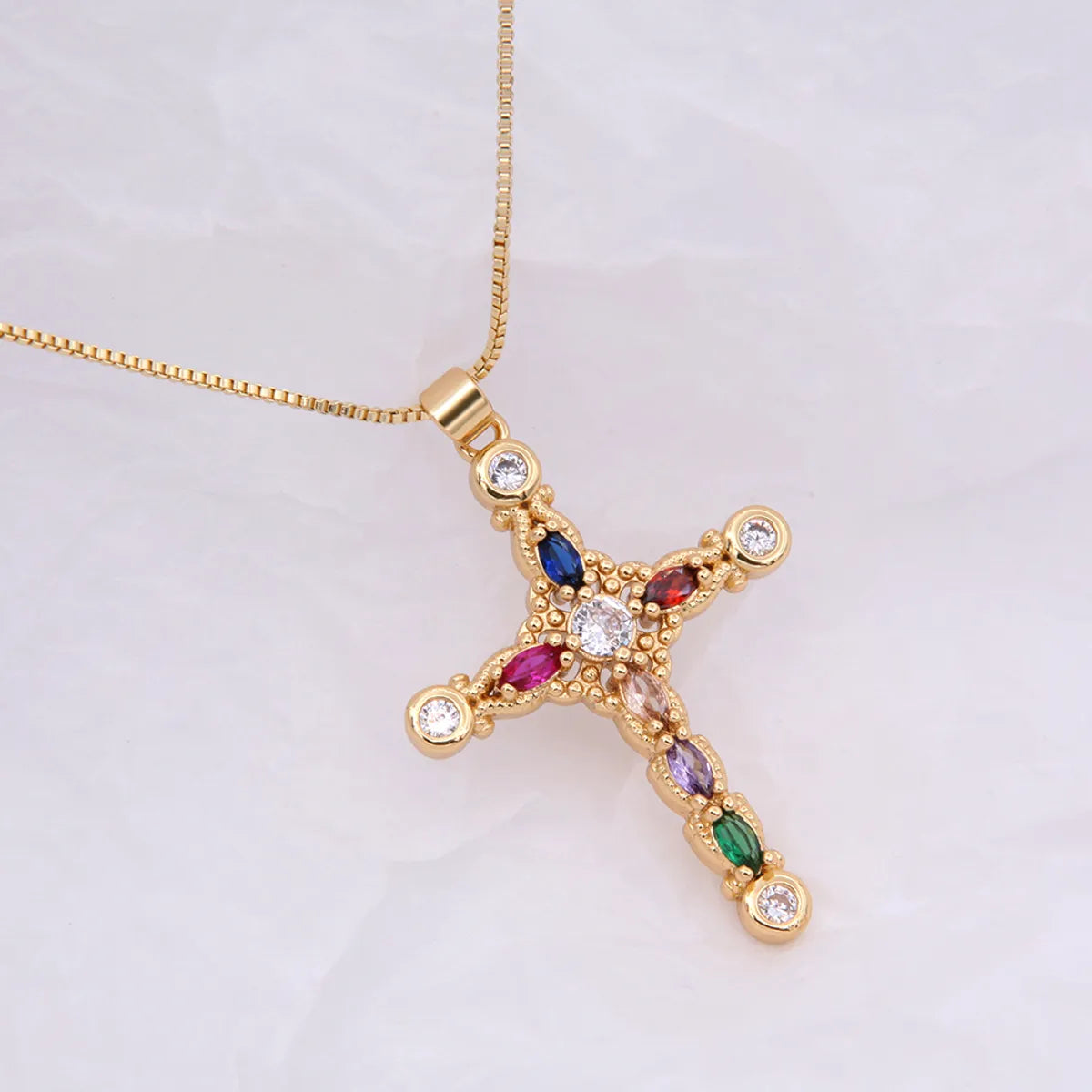 Women’s romantic necklace-Elegant Simple Style Cross Copper 18k Gold Plated Zircon Pendant Necklace In Bulk