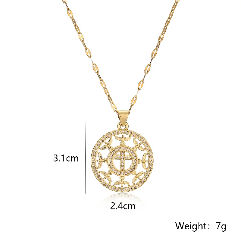 Women’s vintage necklace-Simple Style Commute Round Copper Plating Inlay Zircon 18k Gold Plated Pendant Necklace