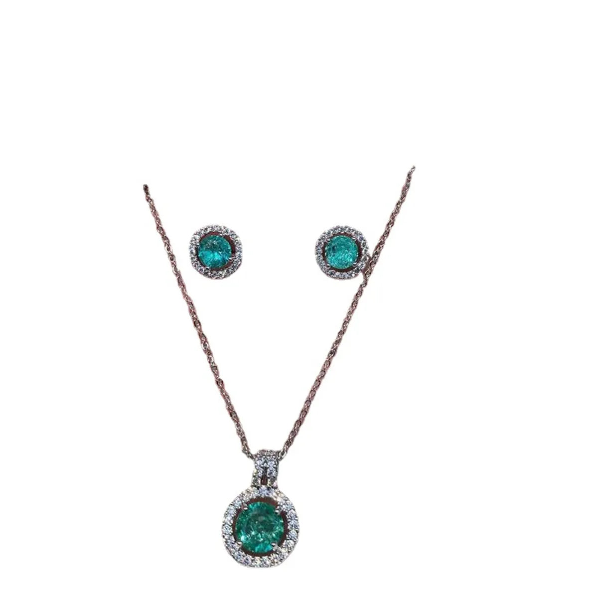 Women’s modern chain necklace-Retro Geometric Copper Rhinestones Earrings Necklace 1 Set