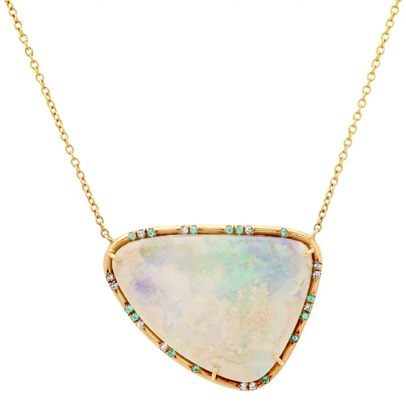 Women’s fashionable gold necklace-One of a Kind Organic Shape Australian Opal & Paraiba Tourmaline Statement Necklace