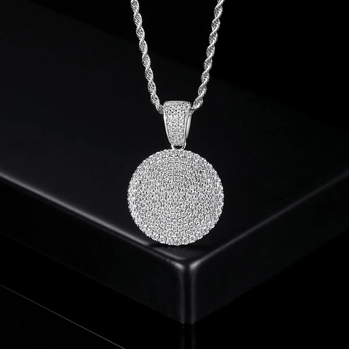 Women’s fashion-forward necklace-Stainless Steel Copper Casual Hip-Hop Sports Round Inlay Zircon Pendant Necklace