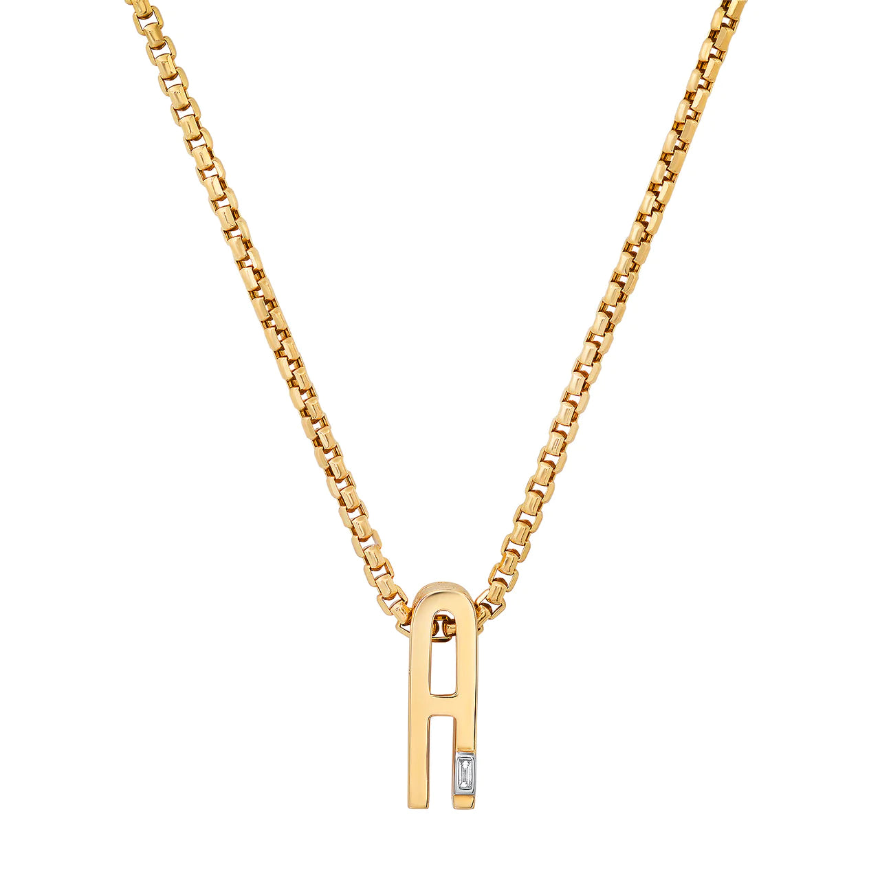 Women’s crystal pendant necklace-Slide-On Chunky Initial Necklace with Baguette Diamond