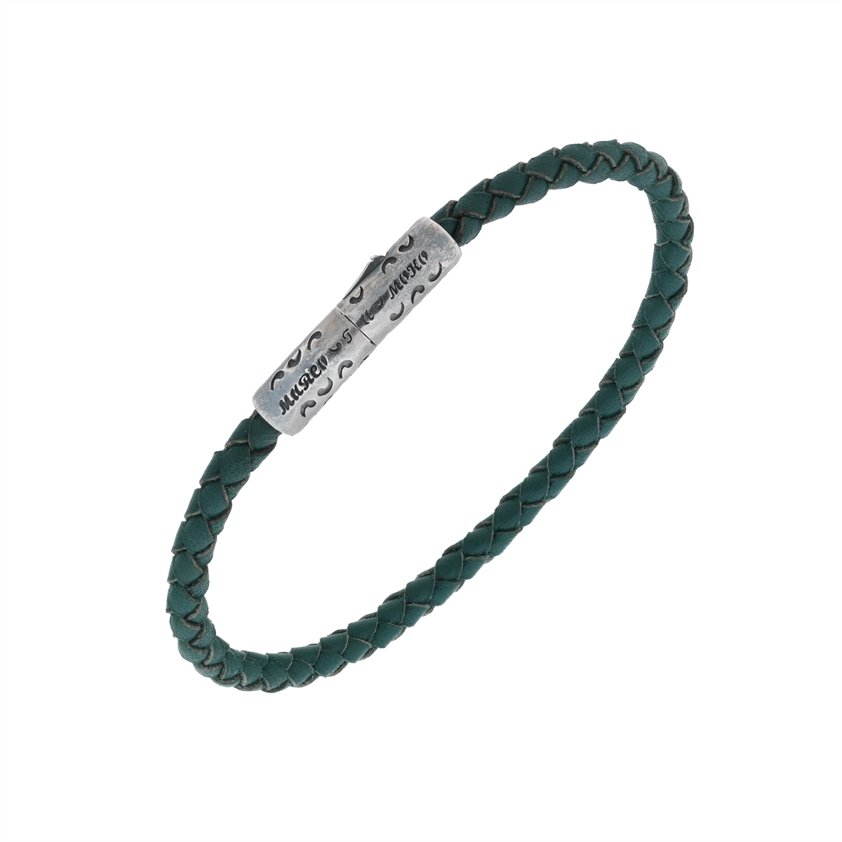 Women’s classic bangle-Marco Dal Maso Lash Recycled Oxidized Sterling Silver and Woven Green Leather Bracelet