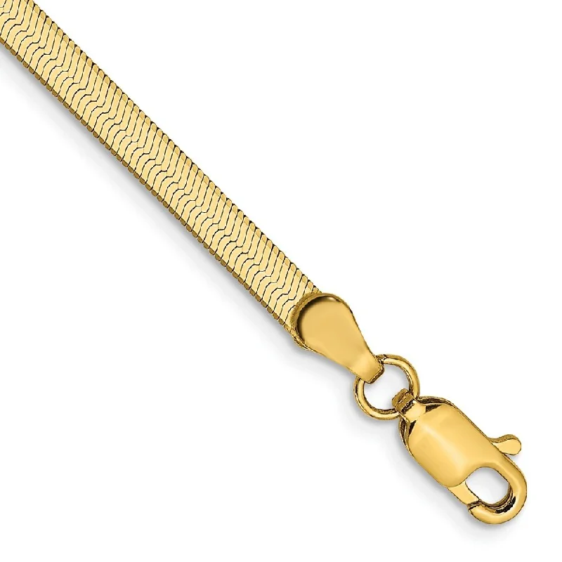 Women’s gemstone bracelet-14k Yellow Gold 3mm Silky Herringbone Chain Bracelet, 7"