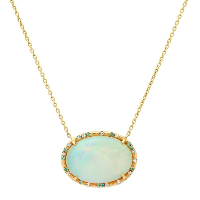 Women’s crystal drop necklace-One of a Kind Oval Australian Opal & Paraiba Tourmaline Statement Necklace