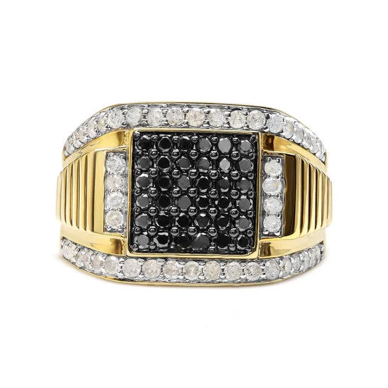 Women’s princess cut engagement ring-Original Men's 14K Yellow Gold Plated .925 Sterling Silver 1 1/2 Cttw White and Black Treated Diamond Cluster Ring (Black / I-J Color, I2-I3 Clarity)