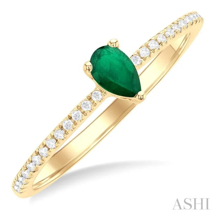 Women’s radiant cut engagement ring-5x3 MM Pear Cut Emerald and 1/10 ctw Petite Round Cut Diamond Precious Fashion Ring in 10K Yellow Gold