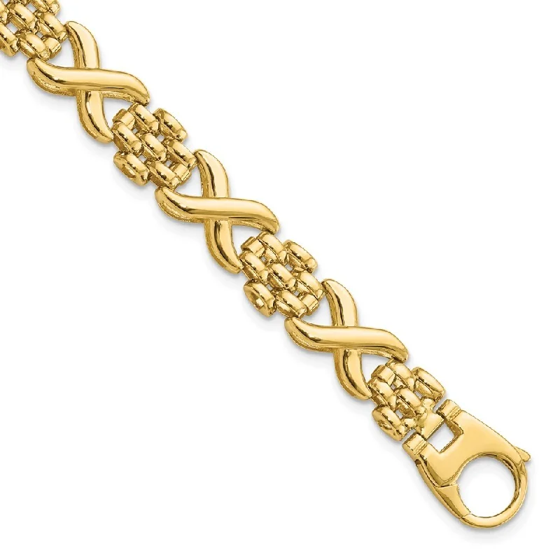 Women’s crystal bracelet-14k Yellow Gold X and O Fancy Link Bracelet, 7.5" (W-7.9mm)