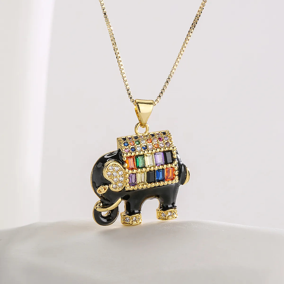 Women’s crystal necklace-Fashion Elephant Copper Enamel Gold Plated Zircon Pendant Necklace 1 Pair