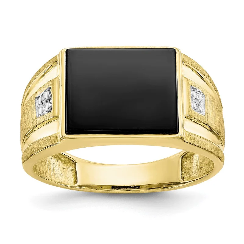 Women’s round cut engagement ring-10K Yellow Gold Men's Real Diamond and Black Onyx Signet Ring