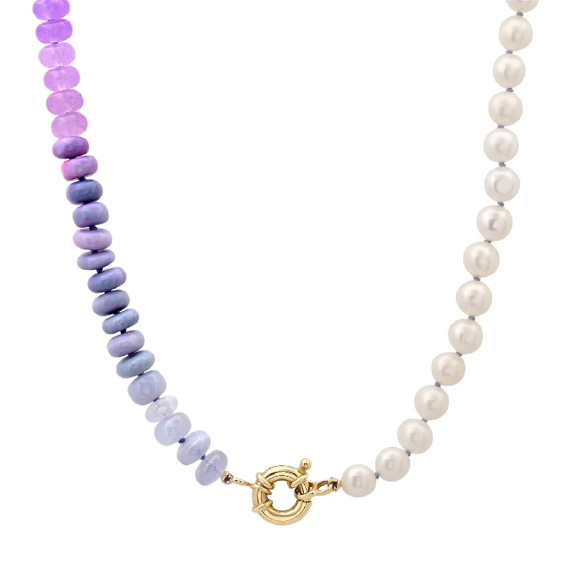 Women’s boho necklace-Exclusive Milestones x Encirkled 50/50 Pearl & Purple Ombre Beaded Necklace