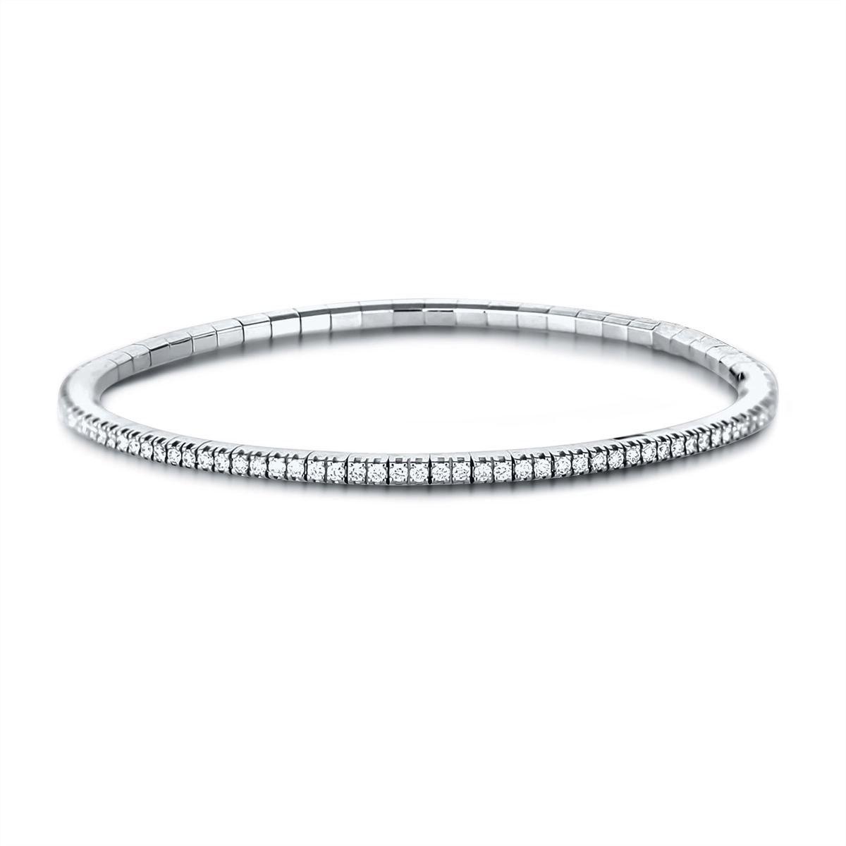 Women’s precious stone bracelet-Extensible 18K White Gold Diamond Stretch Tennis Bracelet