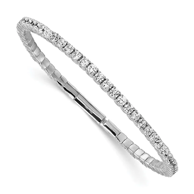 Women’s bridal bangle-Sterling Silver CZ Flexible Bangle Bracelet-WBC-QB1363