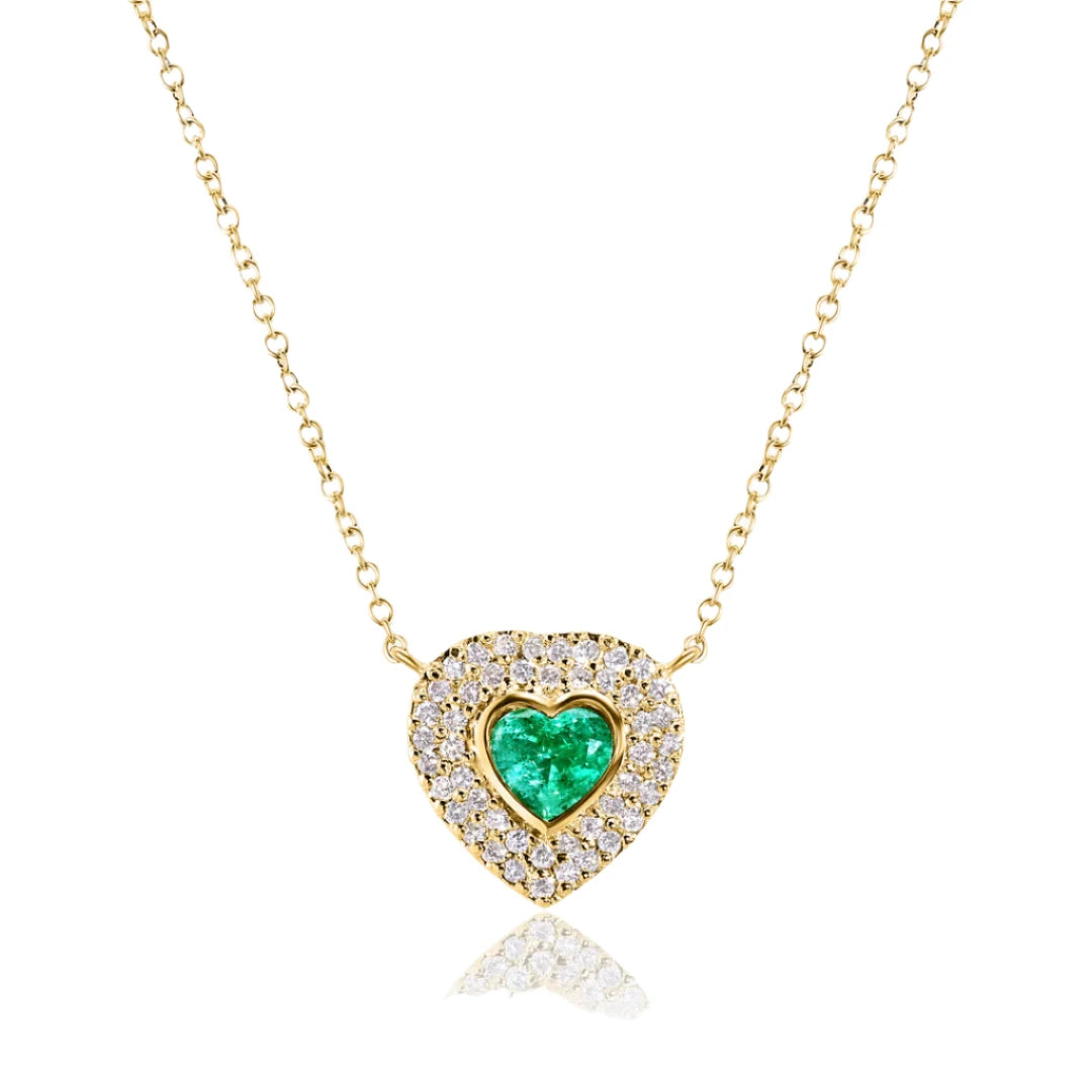 Women’s matching gold necklace-Heart Shaped Emerald Pendant Necklace with Diamond Frame