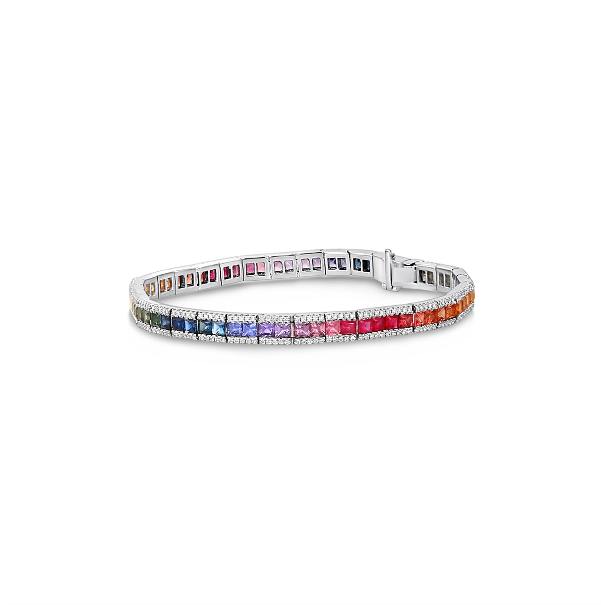 Women’s bohemian bangle-18K White Gold Rainbow Sapphire Tennis Bracelet