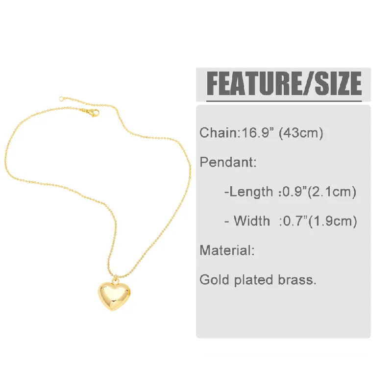 Women’s gold necklace-Ins Style Heart Shape Copper 18k Gold Plated Pendant Necklace In Bulk