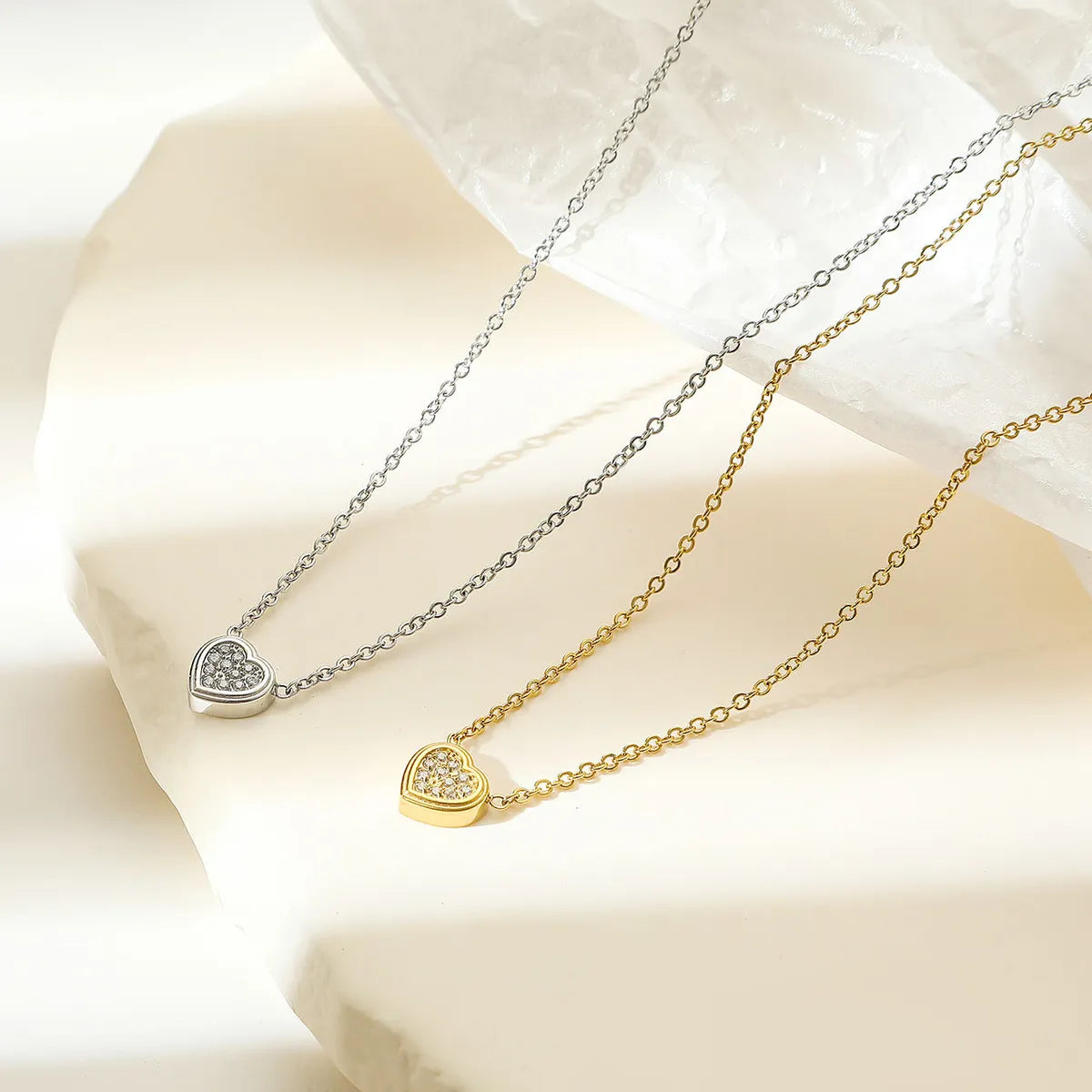 Women’s personalized charm necklace-Simple Style Heart Shape Stainless Steel Plating Inlay Zircon White Gold Plated Gold Plated Pendant Necklace