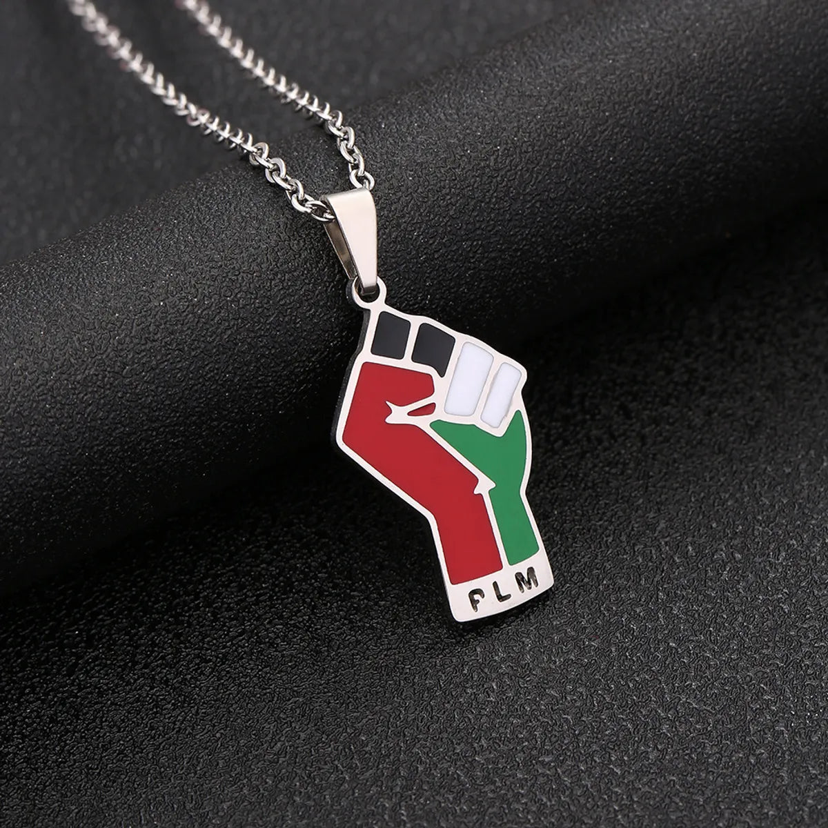 Women’s chic gold pendant necklace-Stainless Steel IG Style Punk Map Letter Fist Enamel Hollow Out Pendant Necklace