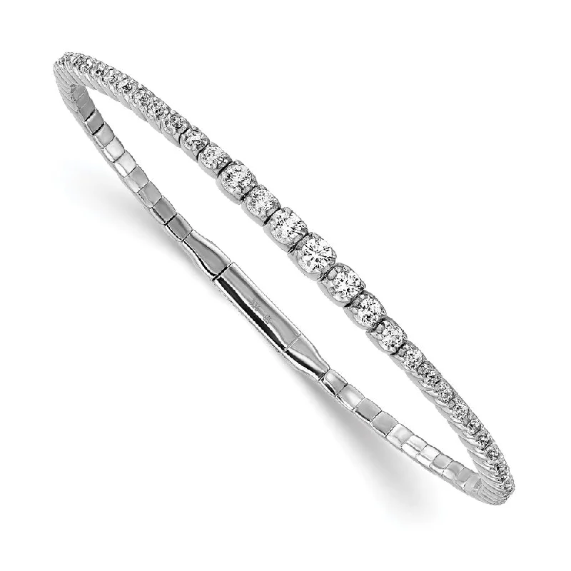 Women’s luxury bracelet with diamonds-Sterling Silver CZ Flexible Bangle Bracelet-WBC-QB1364