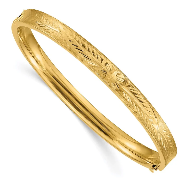 Women’s statement bracelet-14k 4/16 Diamond-cut Concave Hinged Bangle Bracelet-WBC-CC4/16