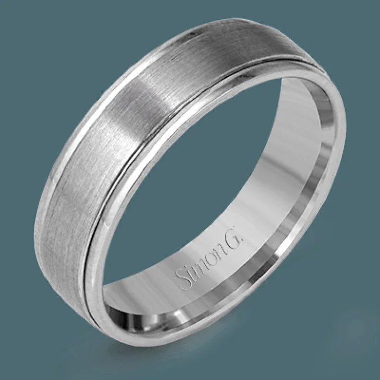 Women’s personalized wedding ring set-A center of brushed platinum is encircled by twin ribbons of striking rose gold in this stunning men's contemporary two-tone wedding band.