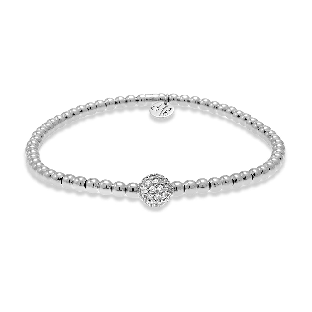 Women’s friendship bracelet-Hulchi Belluni 18K White Gold Bracelet with Diamond Ball