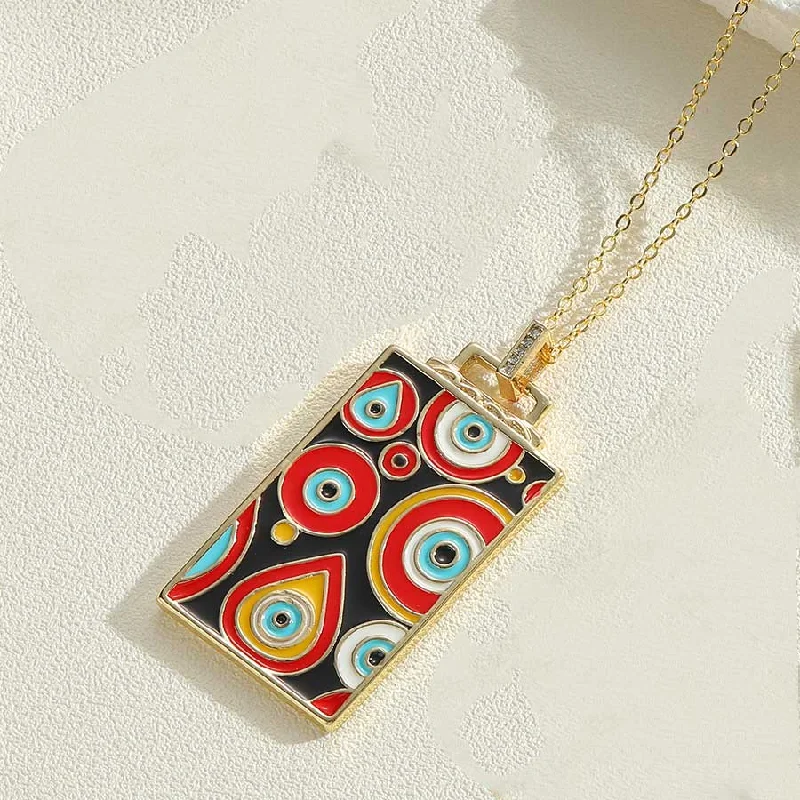 Women’s layered gold necklace-Fashion Round Devil's Eye Rectangle Copper Enamel Plating 14k Gold Plated Pendant Necklace