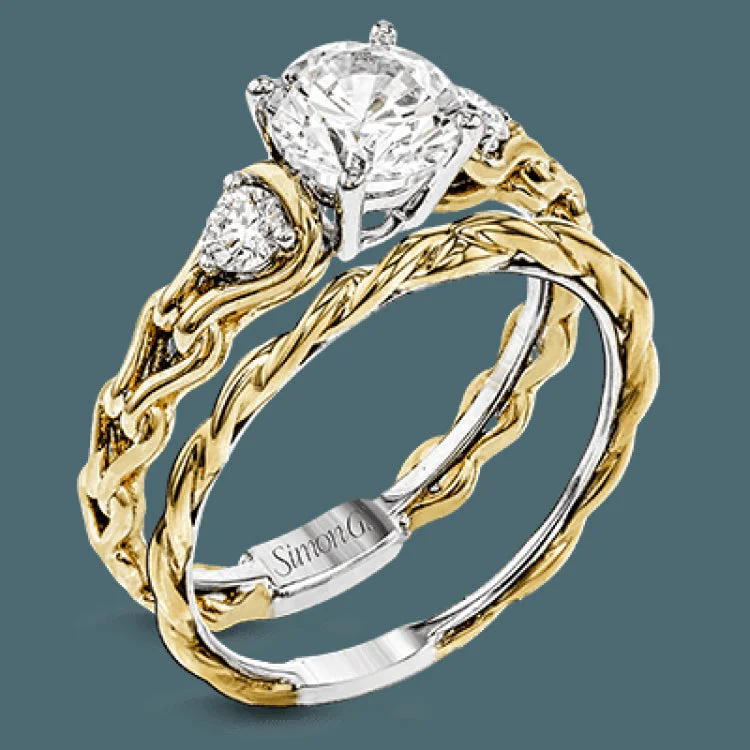 Women’s luxury engagement ring-This remarkable 18k two-tone gold engagement ring setting has a lovely, repeating pattern accented by .20 ctw of round white brilliant side stones.