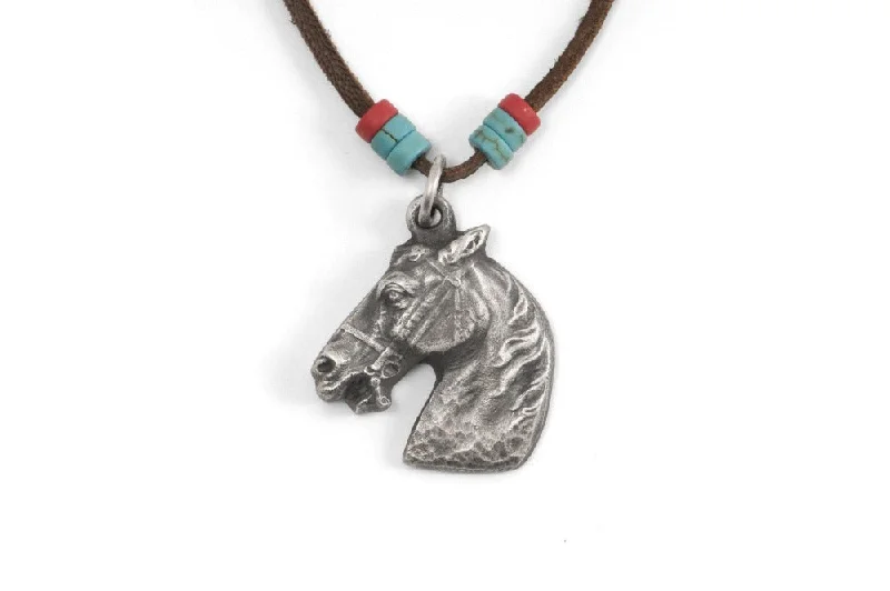 Women’s trendy necklace-#054 - Necklace Horse with leather cord