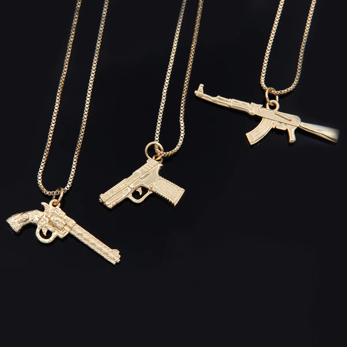 Women’s personalized birthstone necklace-Hip-hop Solid Color Cool Style Pistol Copper 18k Gold Plated Pendant Necklace In Bulk