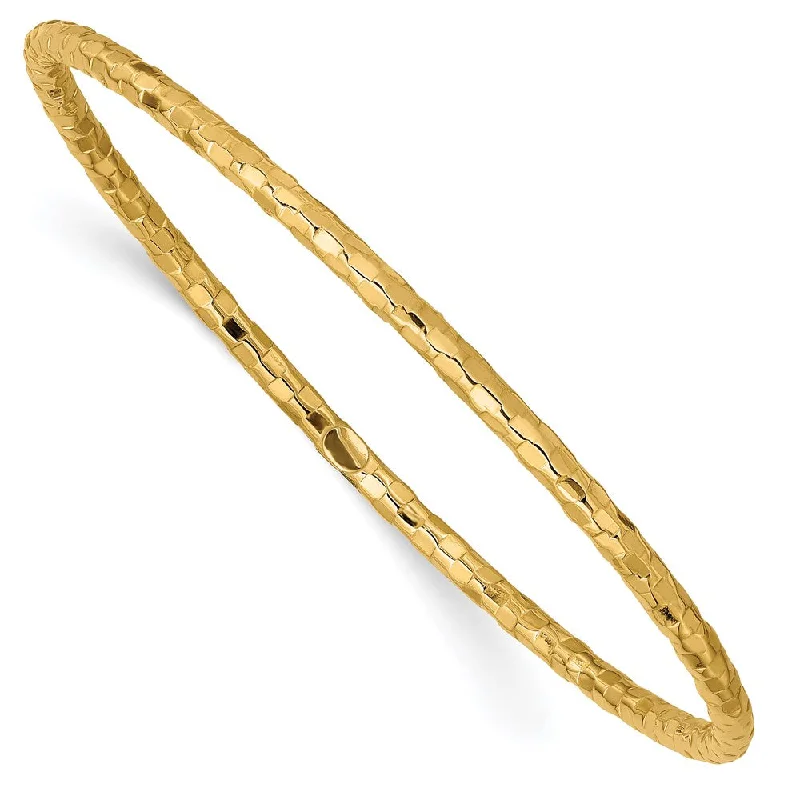 Women’s golden bangle-14k Polished Textured Slip-on Bangle Bracelet-WBC-DB585