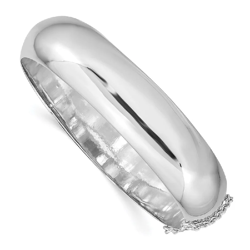 Women’s silver bangle-Sterling Silver Rhodium-plated 15mm Fancy Hinged Bangle Bracelet-WBC-QB30